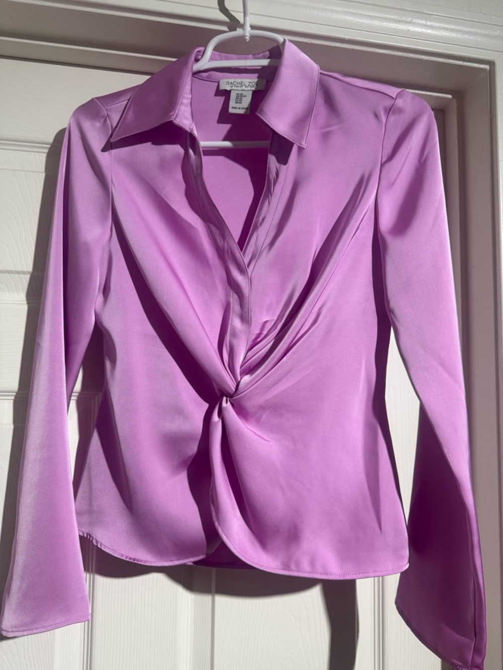 RACHEL Rachel Zoe Soft Lavender Long Sleeve Twist-Front Satin Blouse